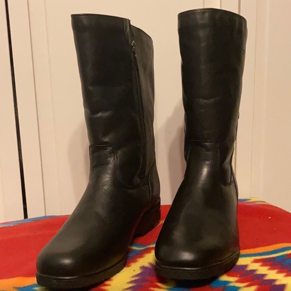 Blondo Black Mid-Calf Leather Winter Boots Wool Lined Size 10
